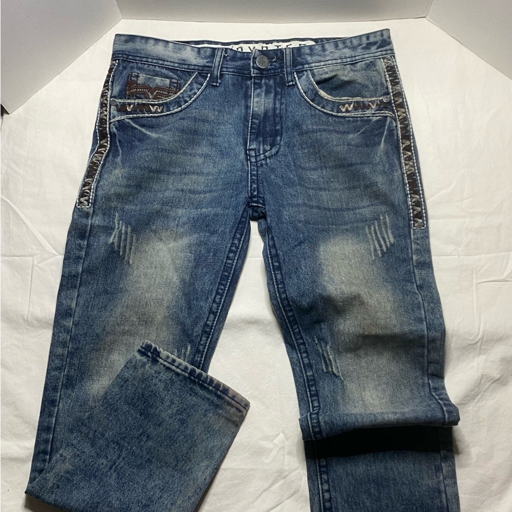 Encrypted Distressed Straight Jeans Denim Urban Streetwear